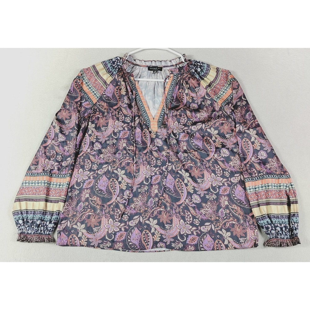Current Air Blouse Womens XS Multicolor Paisley Boho Balloon Sleeve Peasant Top